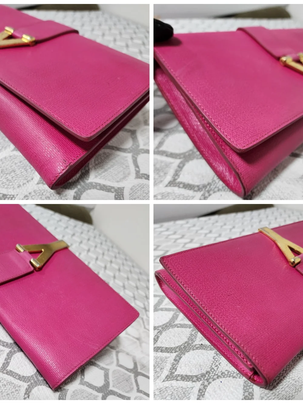 YVES SAINT LAURENT Calfskin Leather Ligne Y Clutch Bag Pink